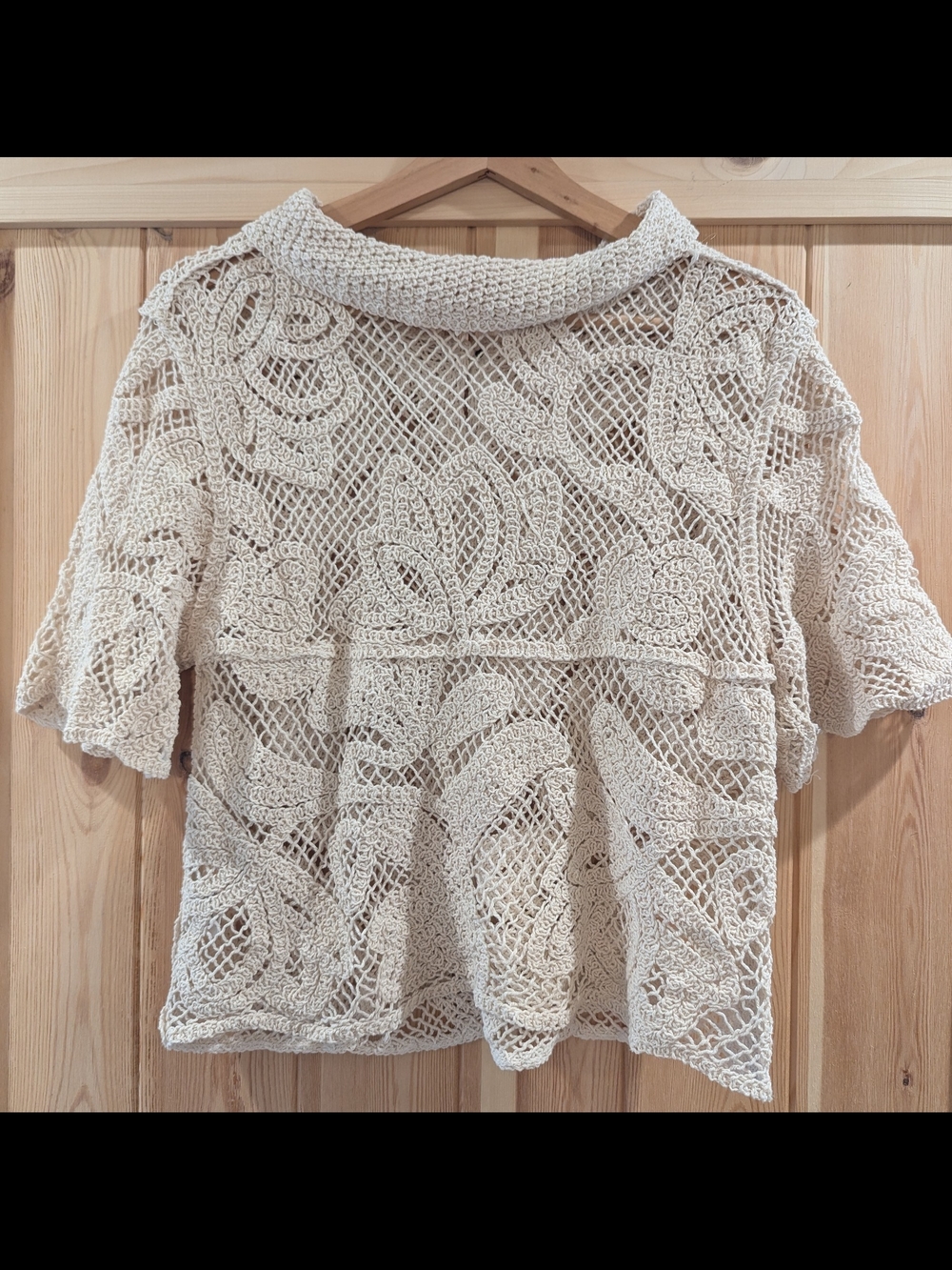 QED London Crochet Button-Down Short Sleeve Top - Cream - Picture 6 of 9